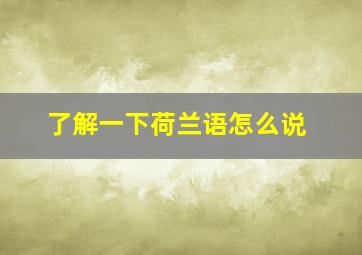 了解一下荷兰语怎么说