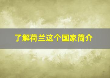 了解荷兰这个国家简介