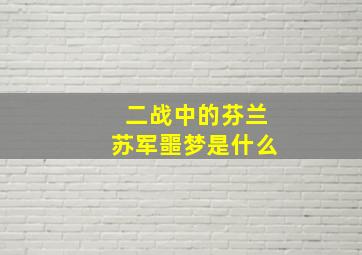 二战中的芬兰苏军噩梦是什么