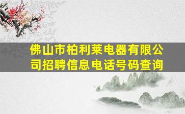 佛山市柏利莱电器有限公司招聘信息电话号码查询