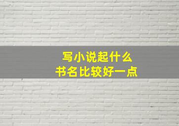 写小说起什么书名比较好一点