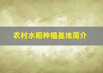 农村水稻种植基地简介