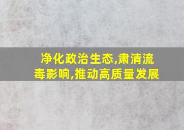 净化政治生态,肃清流毒影响,推动高质量发展