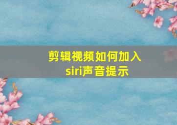 剪辑视频如何加入siri声音提示