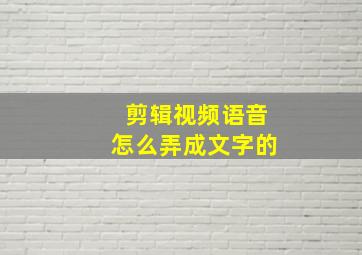 剪辑视频语音怎么弄成文字的