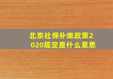 北京社保补缴政策2020规定是什么意思