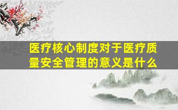 医疗核心制度对于医疗质量安全管理的意义是什么