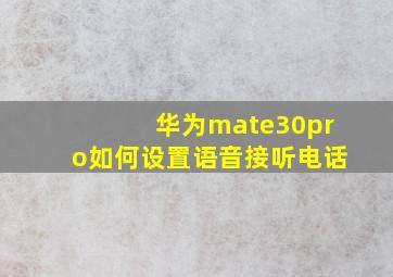 华为mate30pro如何设置语音接听电话