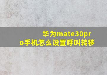 华为mate30pro手机怎么设置呼叫转移