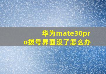 华为mate30pro拨号界面没了怎么办