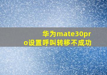 华为mate30pro设置呼叫转移不成功