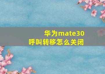 华为mate30呼叫转移怎么关闭