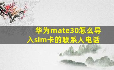 华为mate30怎么导入sim卡的联系人电话