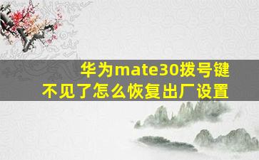 华为mate30拨号键不见了怎么恢复出厂设置