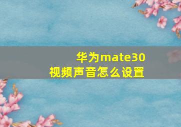 华为mate30视频声音怎么设置