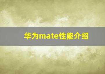 华为mate性能介绍