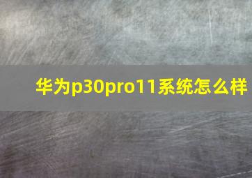 华为p30pro11系统怎么样