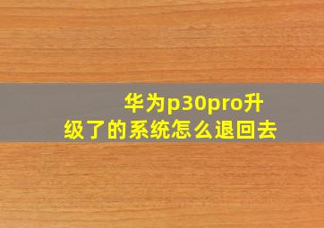 华为p30pro升级了的系统怎么退回去