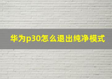 华为p30怎么退出纯净模式