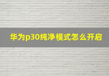 华为p30纯净模式怎么开启