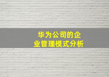 华为公司的企业管理模式分析