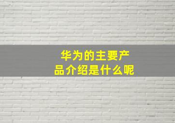 华为的主要产品介绍是什么呢