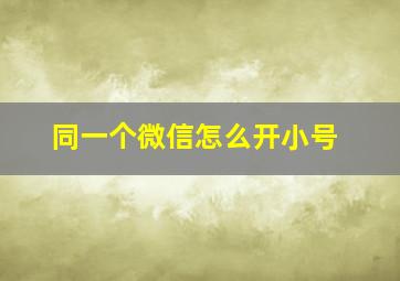 同一个微信怎么开小号