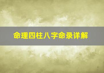 命理四柱八字命录详解