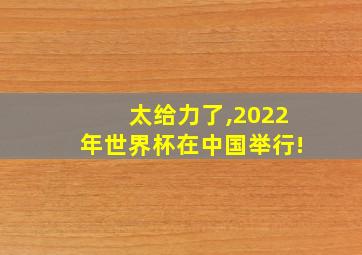 太给力了,2022年世界杯在中国举行!