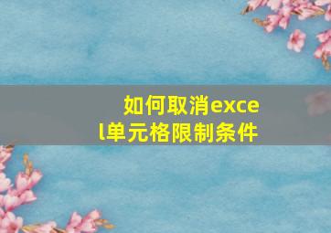 如何取消excel单元格限制条件