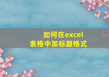 如何在excel表格中加标题格式