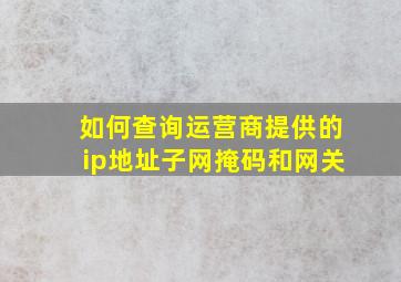 如何查询运营商提供的ip地址子网掩码和网关