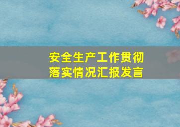 安全生产工作贯彻落实情况汇报发言