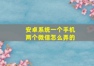 安卓系统一个手机两个微信怎么弄的