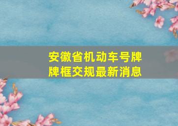 安徽省机动车号牌牌框交规最新消息