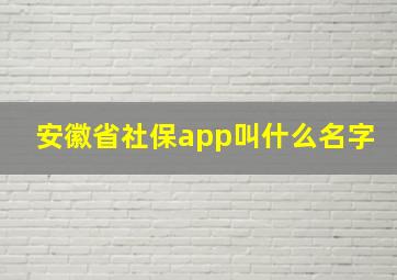 安徽省社保app叫什么名字