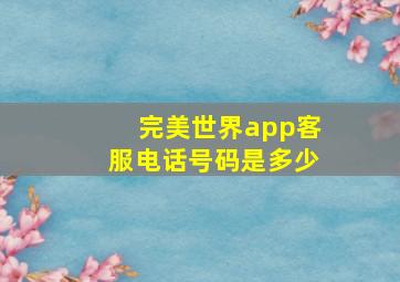 完美世界app客服电话号码是多少