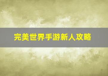 完美世界手游新人攻略