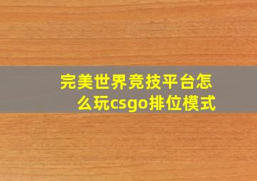 完美世界竞技平台怎么玩csgo排位模式