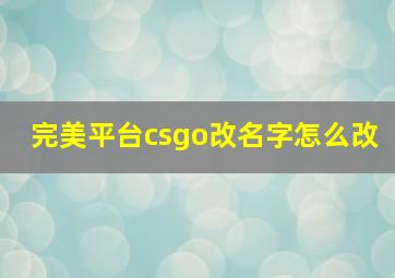 完美平台csgo改名字怎么改