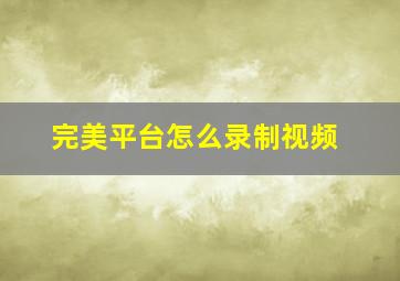 完美平台怎么录制视频