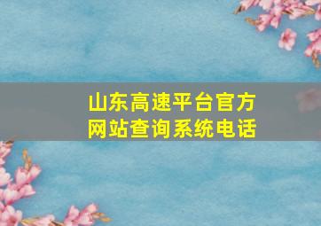 山东高速平台官方网站查询系统电话