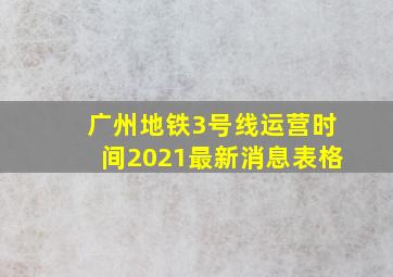 广州地铁3号线运营时间2021最新消息表格