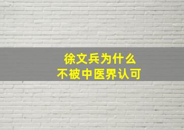 徐文兵为什么不被中医界认可