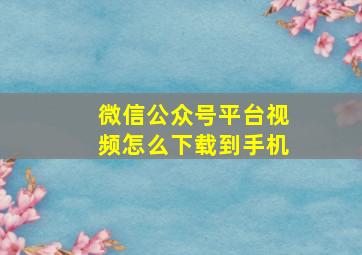 微信公众号平台视频怎么下载到手机