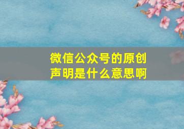 微信公众号的原创声明是什么意思啊