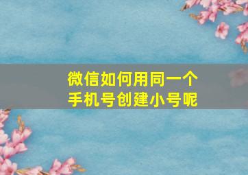 微信如何用同一个手机号创建小号呢