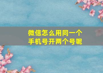 微信怎么用同一个手机号开两个号呢