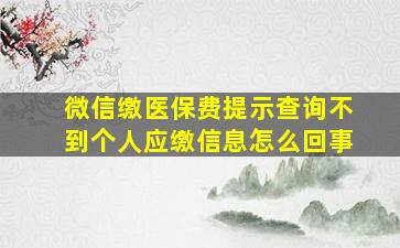 微信缴医保费提示查询不到个人应缴信息怎么回事