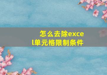 怎么去除excel单元格限制条件